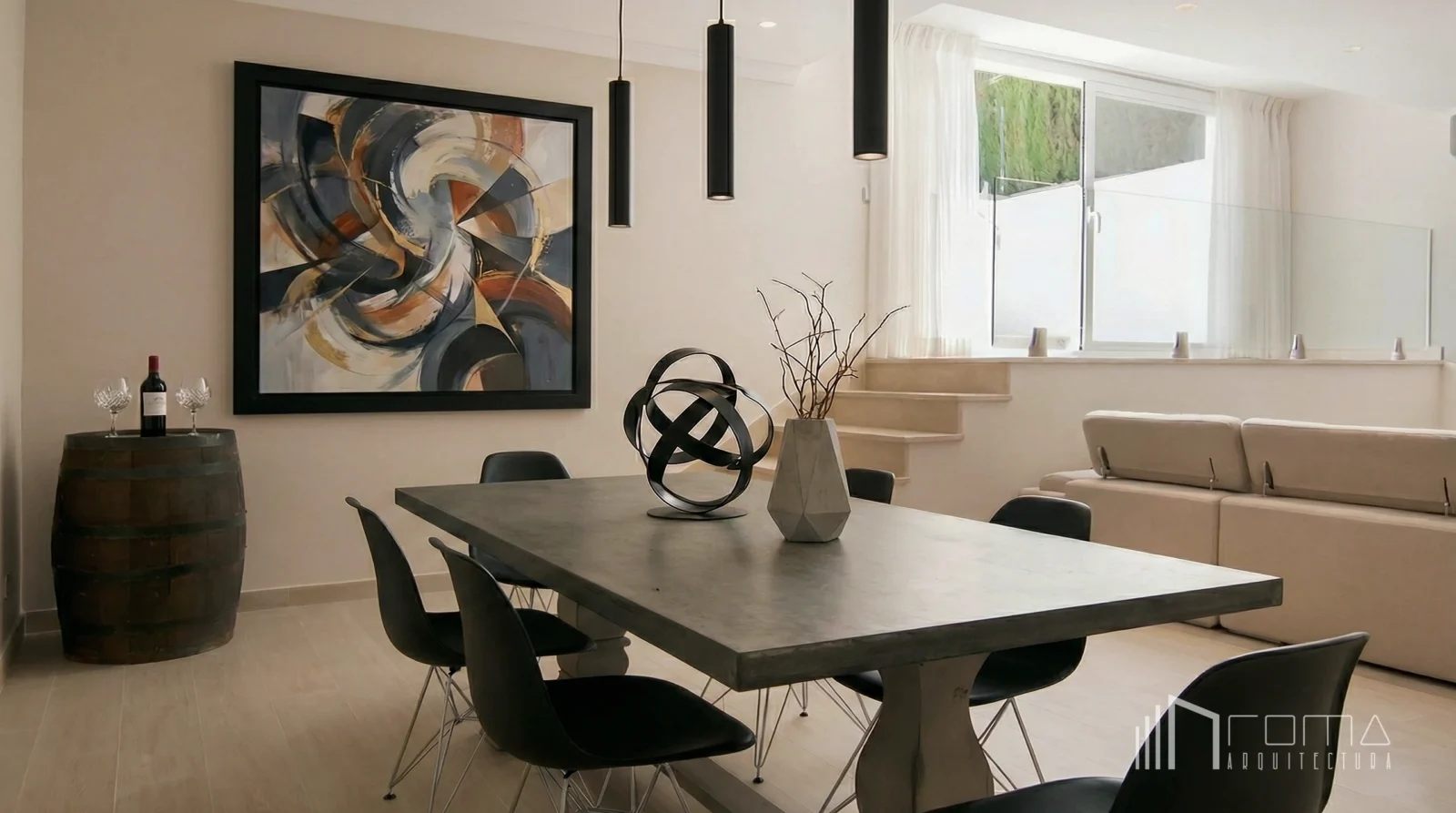 Architecture and interior design, Sierra Blanca, Marbella. Bespoke basement dining room renovation.