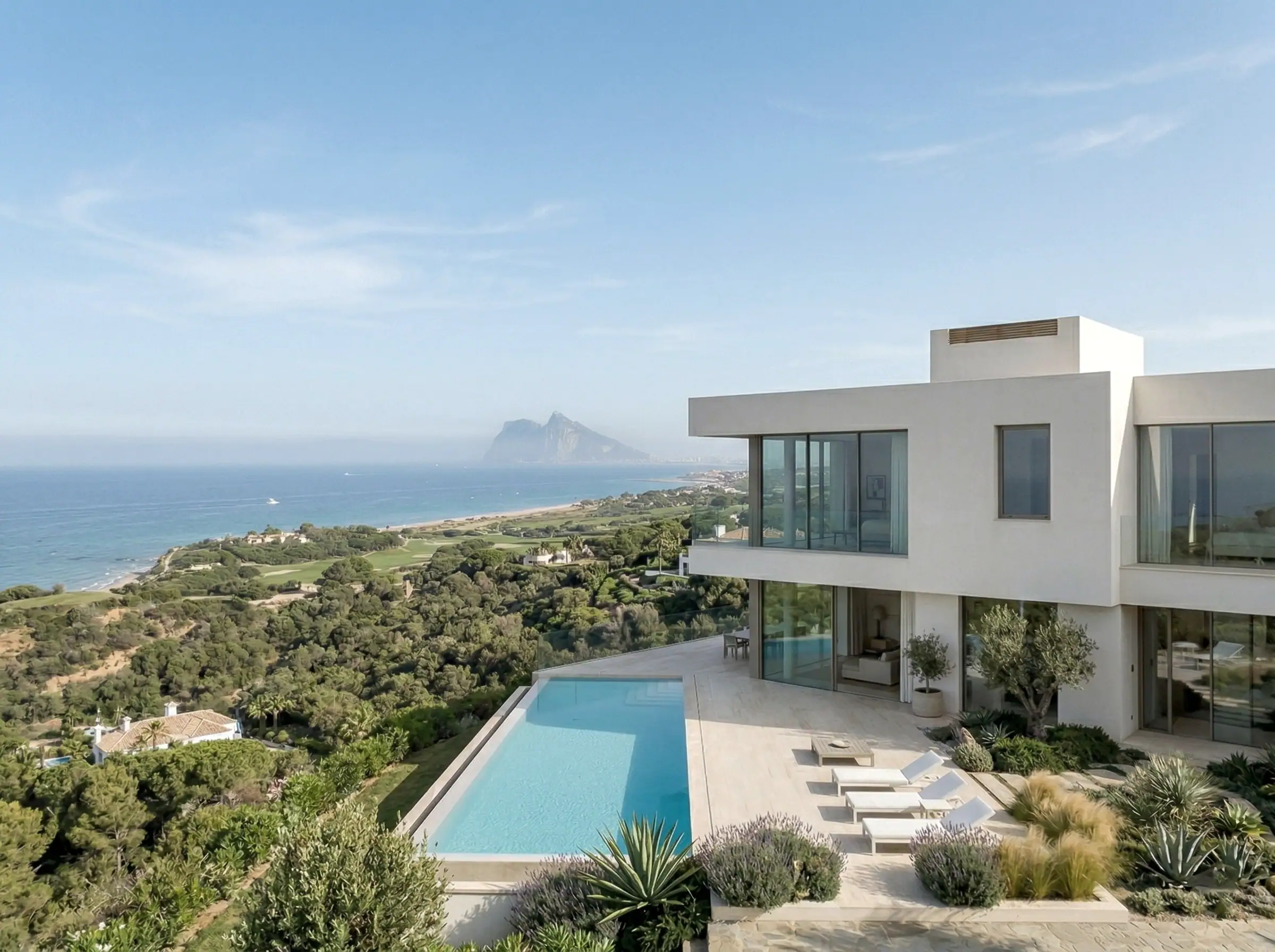 Architects and interior designers specializing in luxury new build villas in sotogrande. Exterior with sea view.