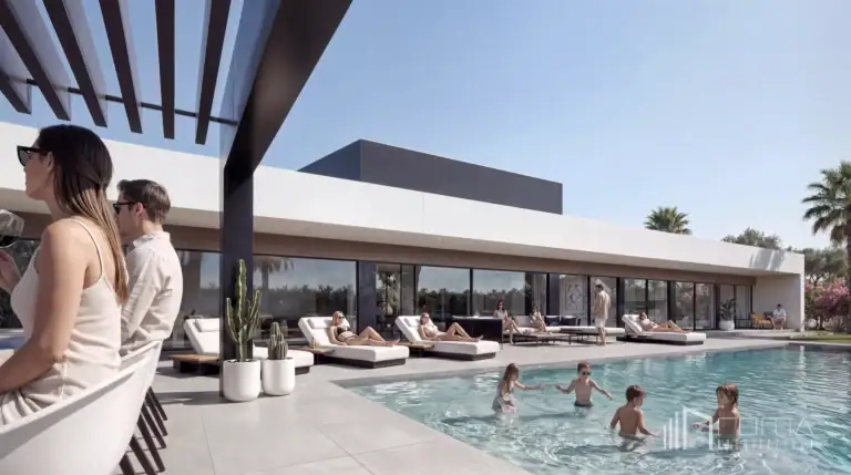 Modern new build villa in san roque club, sotogrande. Architects and interior designers specializing in turnkey projects for luxury villas. Rear porch and swimming pool