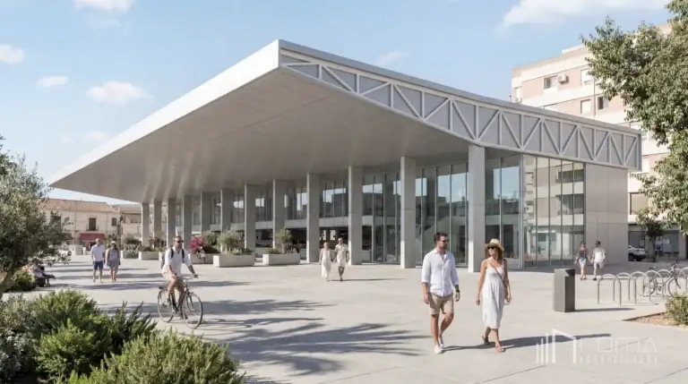 Competitions 4 Contemporary open-air public square and structural steel canopy for the new city market project in alicante designed by roma arquitectura studio
