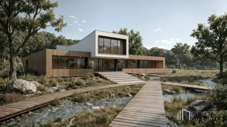 Competitions 3 Contemporary timber and glass exterior facade with elevated wooden boardwalk for the new nature visitor centre in malaga