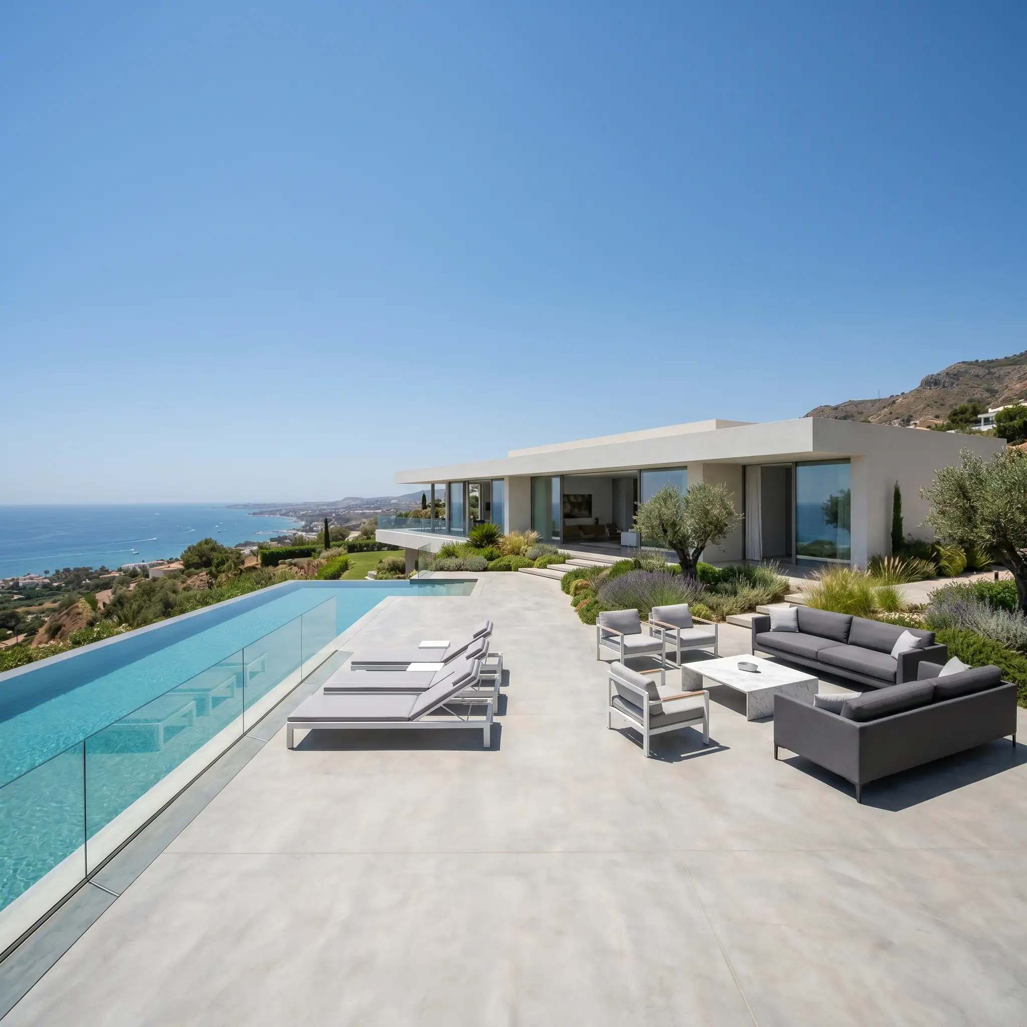 Modern new-build villa in marbella with infinity pool, panoramic sea views, and designer outdoor lounge, architecture project by roma arquitectura studio