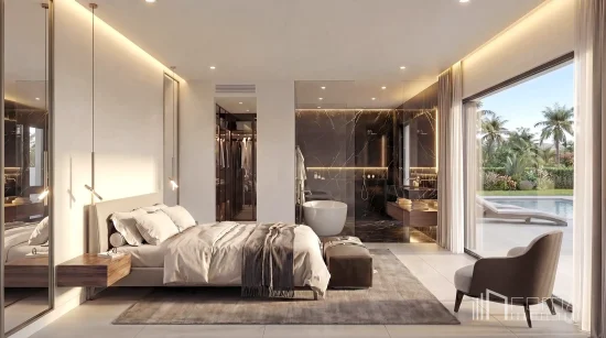 Modern new build villa in nueva andalucia, marbella. Architects and interior designers specializing in turnkey projects for luxury villas. Master bedroom with en-suite