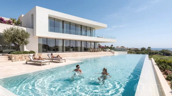 Modern new build villa in sotogrande, cadiz. Architects and interior designers specializing in bespoke projects for luxury villas. Infinity swimming pool