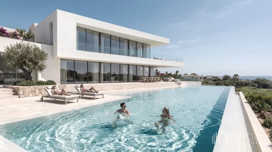 Modern new build villa in sotogrande, cadiz. Architects and interior designers specializing in bespoke projects for luxury villas. Infinity swimming pool