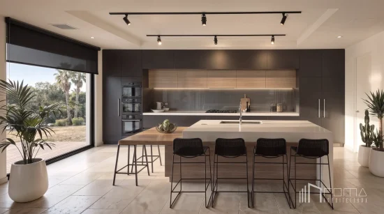 Minimalist dark gray and oak kitchen with a central island completing premium marbella home renovations by roma arquitectura studio, bespoke marbella architects